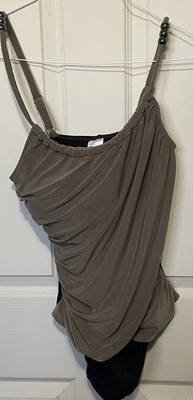 Women's Venus One Piece Bathing Suit Black & Taupe w/Silver Accent Beads Size 10