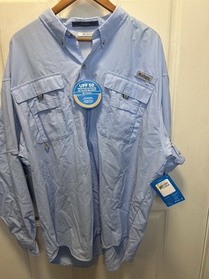 NEW Columbia PFG Bahama II Fishing Shirt Mens 2X Tall 2XLT Blue L/S Sleeve