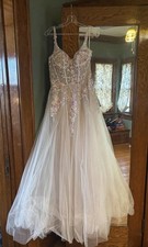 Andrea Leo Blush Beige Formal Dress with Floral Embellishments Elegant Gown