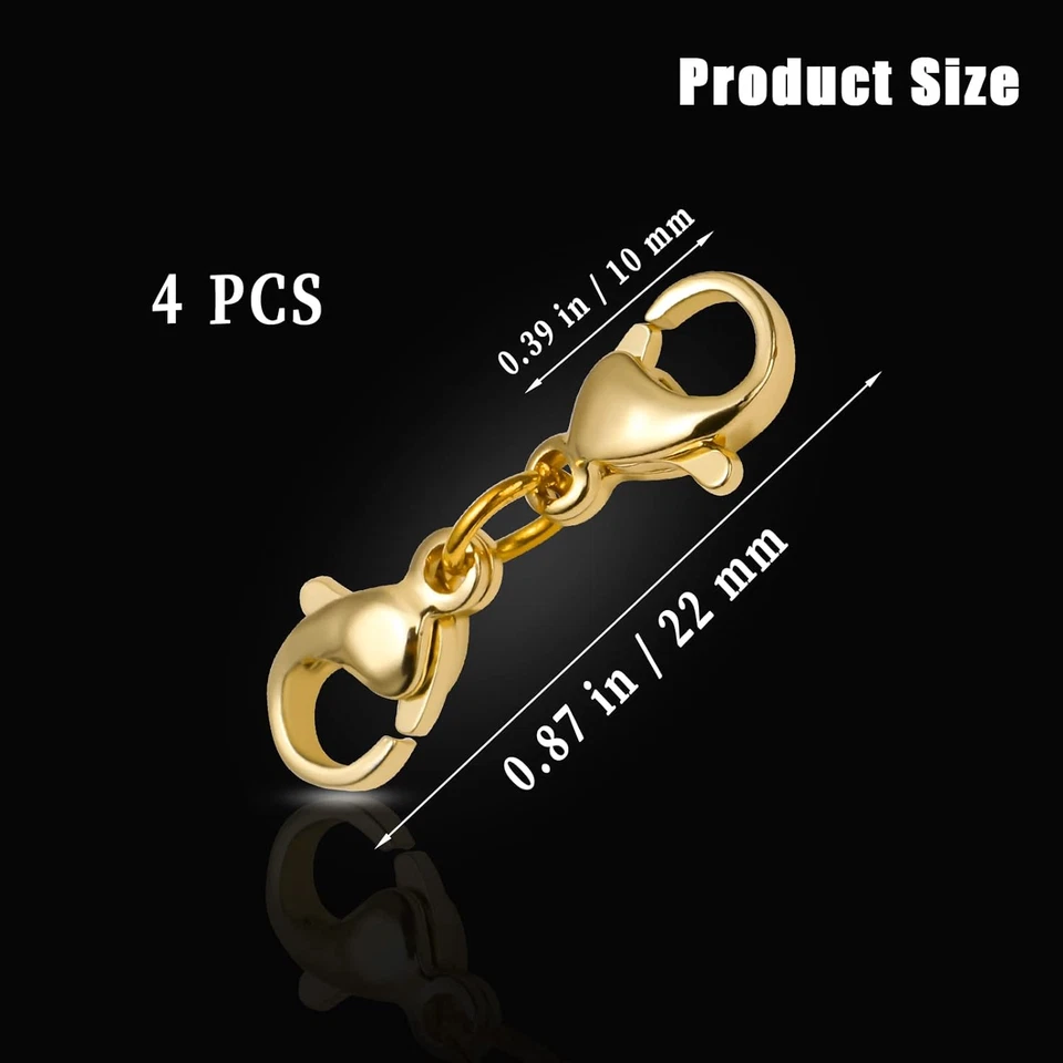 22mm Double Lobster Clasp Extender Set for Jewelry Making - 4 Pcs Gold - Image 2 of 4