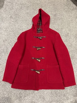 John Partridge Mantel Damen UK Größe 12 rot Wolle Duffle Toggle Jacke Kapuze