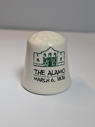 The Alamo March 6, 1836 Texas Travel Souvenir Thimble Off-White Ceramic