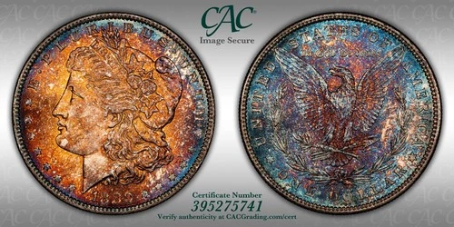 CACG Uncirculated 1880-O Morgan Silver Dollar, Gorgeous, Vibrant Toner!