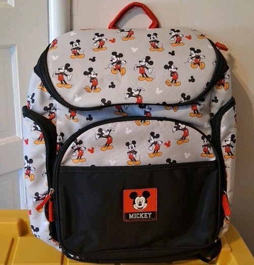 DISNEY MICKEY MOUSE DIAPER BAG BACK PACK GRAY & BLACK WITH CHANGING PAD