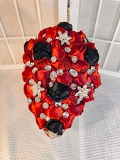SILK ROSE SHAPED FLOWER BOUQUET EMBELLISHED WITH CRYSTALS AND BROOCHES FOR BRIDE