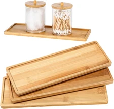 Bamboo Tea Serving Tray 3 Pcs Decorative Multi Use Bathroom Counter Coffee 