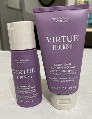 Virtue Flourish Sulfate Free Shampoo and Conditioner Thinning Hair, Travel Size