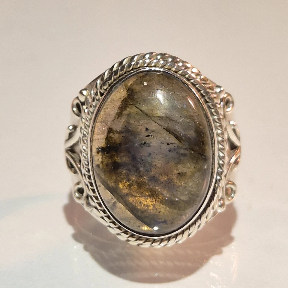 Ring 925er Sterlingsilber • Labradorite Edelstein Vintage Silberring Silverring - Bild 3 von 4