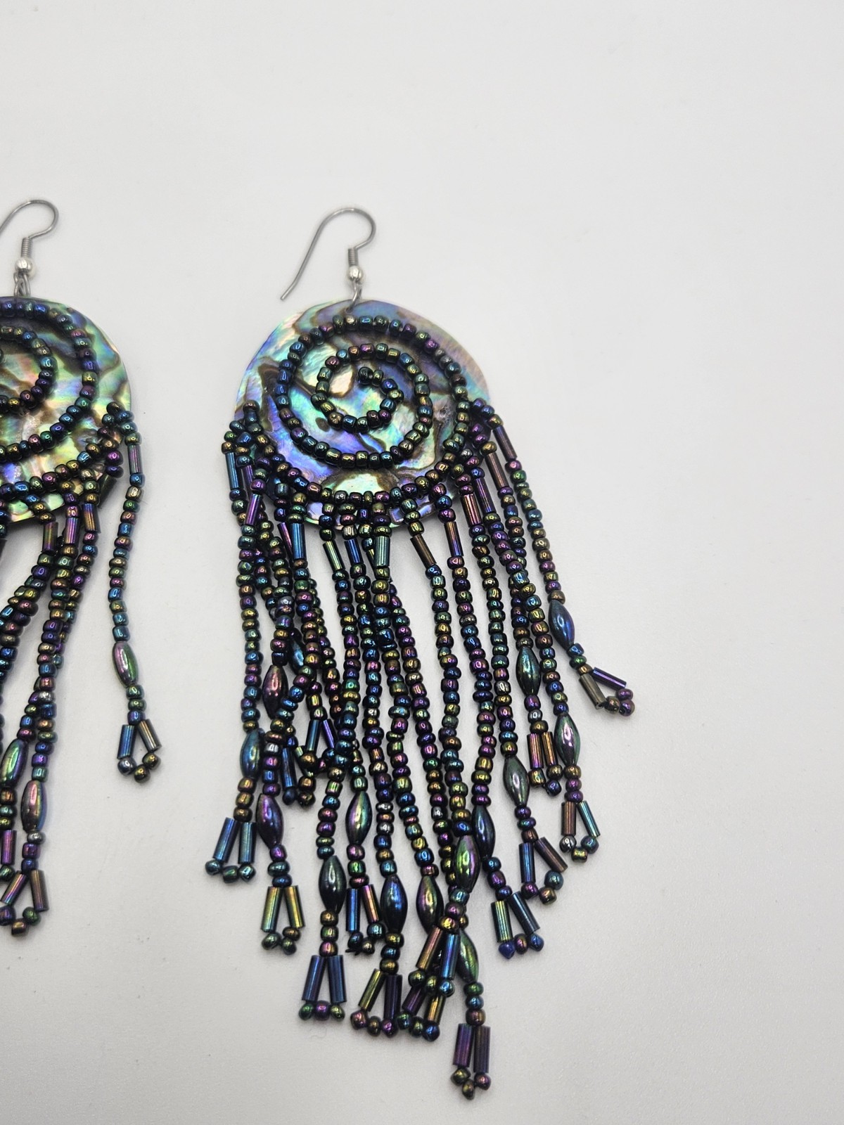 Vintage Abalone Shell Dangle Black Iridescent Gla… - image 9