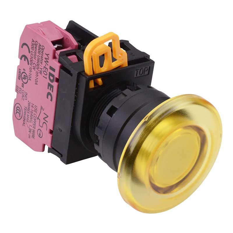 IDEC Yellow 12V illuminated 22mm Mushroom Momentary Push Button Switch NC IP65