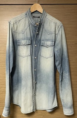 Balmain Paris Designer Denim Jeans Hemd Jeanshemd Vintage Oberteil 40 Distressed