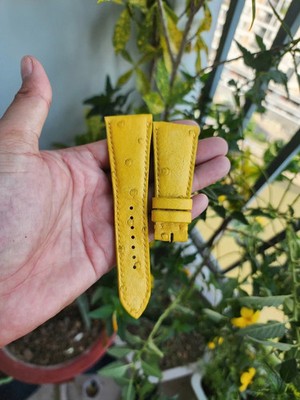 Yellow 30/20mm Genuine Ostrich Leather Skin Watch Strap Band For BVL OCTO 41 S