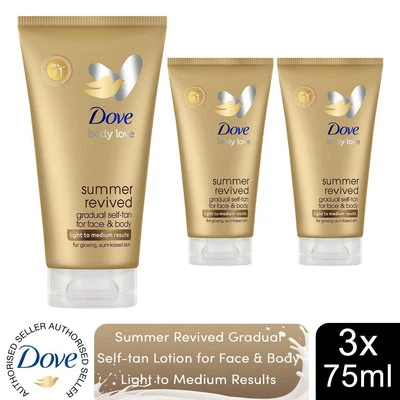3er Pack Dove DermaSpa Gesichtscreme Natural Bronze Glow SummerRevived FairtoMedium, 75 ml
