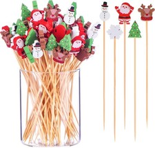 100 Pack Christmas Toothpicks for Appetizers, 4.7 Inch Natural Bamboo Cocktail