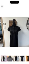 Ann Taylor Black embellishedCollar Jacquard Shift Dress Geometric Short Sleeve 4