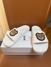 Moschino Teen Teddy Bear Slides Sandals White Size 8-9Y US EU 40 Logo