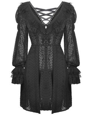 Dark In Love Gothic Lolita Puppenkleid Jacke schwarz transparent Swiss Polka Dot Chiffon