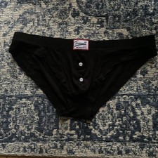 XL Tawwell Button Brief Black Cotton Mix Ribbed Poss Gay Int