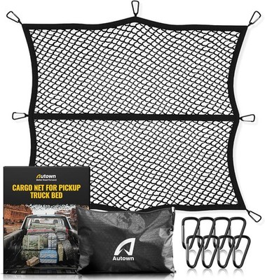 AUTOWN Cargo Net 4'x4' Stretch to 7'x7' High Elastic Mesh w/ 8 Carabiners SUV 