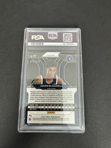 2020-2021 Panini Prizm Jaden McDaniels Red Fast Break /125 #277 PSA 9 - Picture 2 of 2
