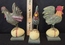 Set of 3 Decorative Roosters Sitting on Eggs