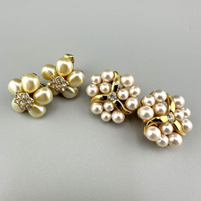 Vintage Clip Earrings Lot Gold Tone Faux Pear...