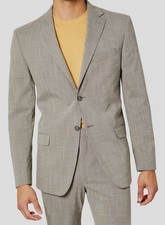 DKNY Men's Gray Plaid Modern-Fit Stretch Lined Sport Coat Suit Jacket Size 42S