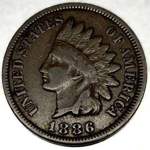 1886 Indian Head Cent Penny, Variety 2, Var 2, T2, Type 2, Fine Condition -2286