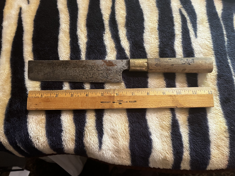 Antique Chinese Asian Primitive Meat Cleaver Butcher Knife Kitchen Wood Handled