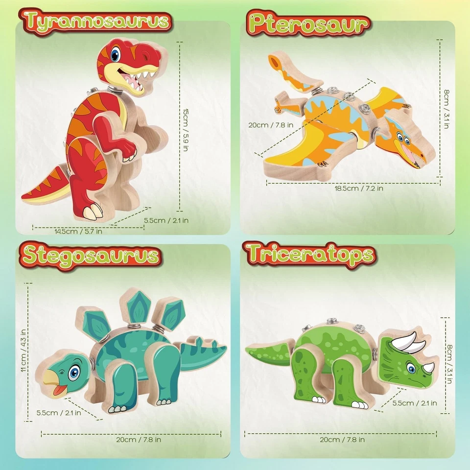 Dinosaur Building Blocks Wooden Dinosaur Toys Skills 30pcs Puzzles Building Toys - Image 3 of 4