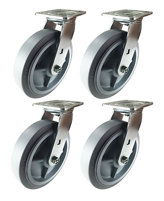 8'' x 2'' Non-Marking Rubber Tread Plastic Core Caster- 4 Swivels (Flat)