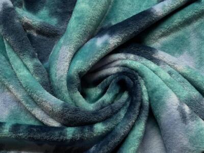 Doppelseitiger superweicher Kuschel Fleece Stoff Material TYE DYE GRÜN BLAU