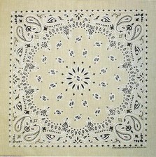 New 22" Beige Tan Paisley Bandana Handkerchief Scarf 100 Cotton Made In USA