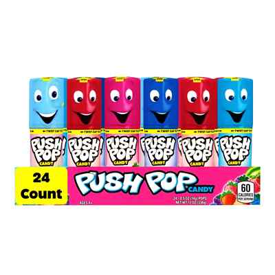 Push Pop Individually Wrapped Lollipop Variety Pack -0.5 oz 24 Count, No CA Ship
