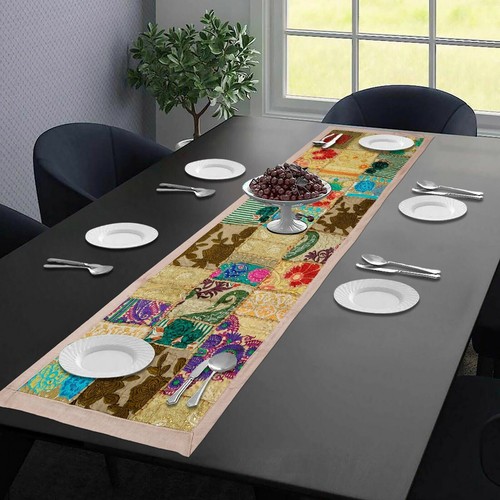Handmade Cotton Patchwork Table Runner Embroidered Dining Table Tapestry - Picture 2 of 34