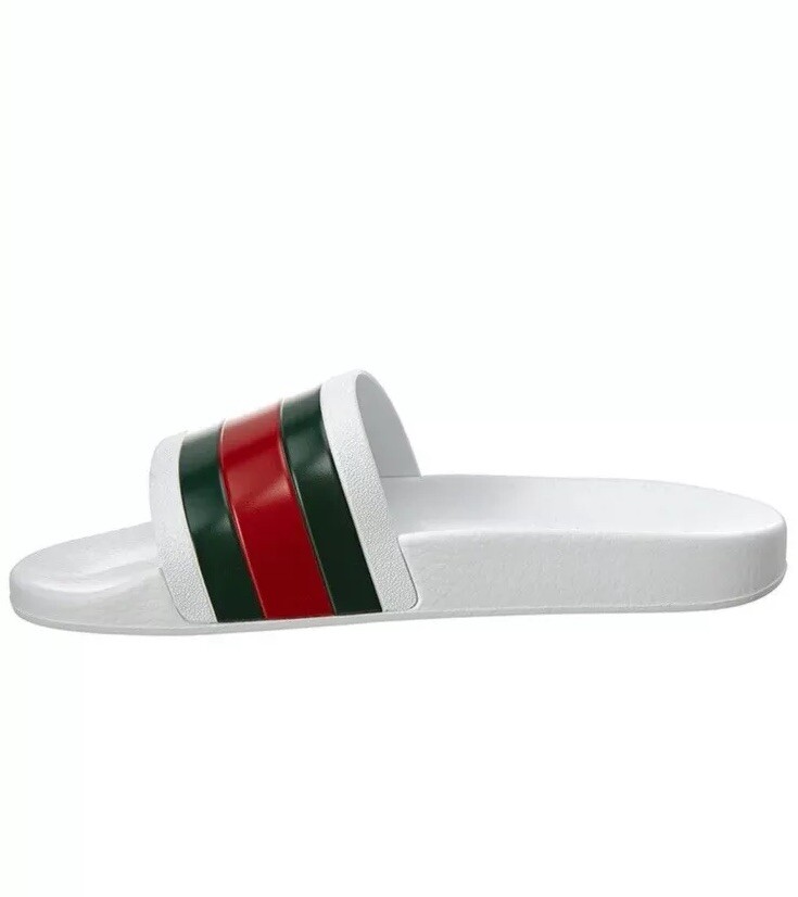 AUTHENTIC NEW W/ BOX Gucci Web Men's Slide Sandal - White, 8 | eBay