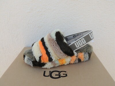 UGG CALI COLLAGE FLUFF YEAH SLIDE SHEEPSKIN SLIPPERS, WOMEN US 6/ EUR 37  ~NIB