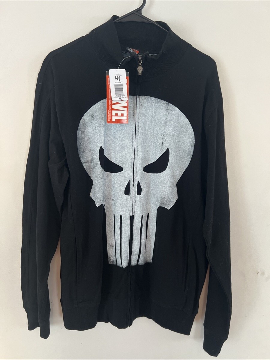 Marvel Punisher Jacket Adult XL Black Zip Big Skull Logo Marvel Punisher Jacket Adult XL Black Zip Big Skull Logo