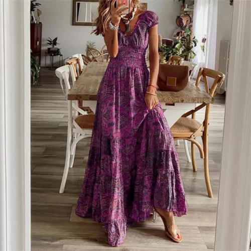 Women Plus Size Holiday Boho Dress Ladies Summer Beach Long Maxi Dress Sundress - Picture 18 of 30