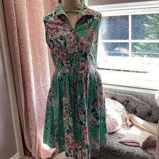 VOODOO VIXEN GREEN BUTTON UP TEA DRESS GREEN SIZE LARGE
