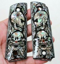 MOTHER OF PEARL COLT 1911 GRIPS KIMBER SPRINGFIELD RUGER TAURUS BLACK ART SKULL