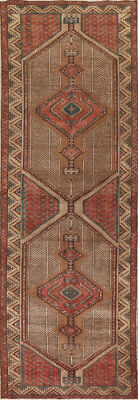 Vintage Brown Ardebil Runner Rug 4x12 Wool Hand-knotted Tribal Traditional Rug