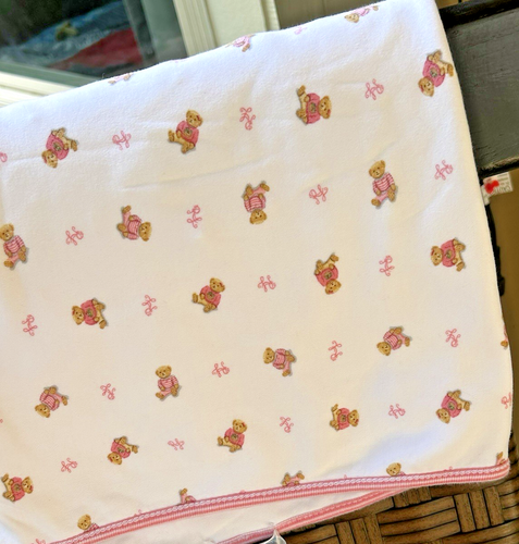 Ralph Lauren PINK TEDDY Bear Baby Blanket White Cotton Swaddle POLO - Picture 9 of 9
