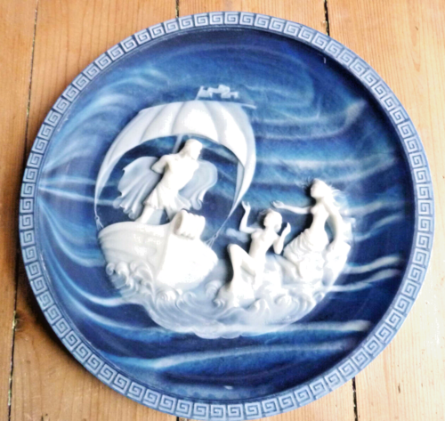 "Insel der Sirenen"  Sammelteller Incolay Stein lapislazuli-blau  21,6 cm-selten - Bild 1 von 4