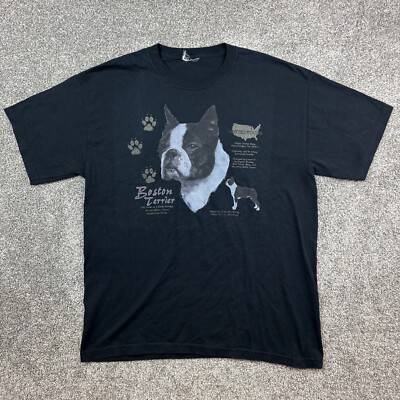 Vintage Y2K Boston Terrier Shirt Mens Medium Black Dog Puppy Breed Animals