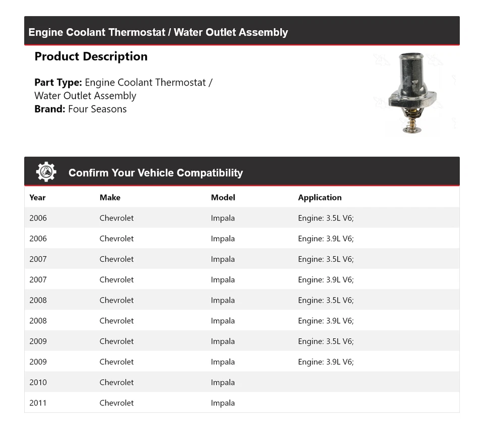2006-11 Chevrolet Impala Engine Coolant Thermostat / Water Outlet Assy 4 Seasons - Image 2 of 4