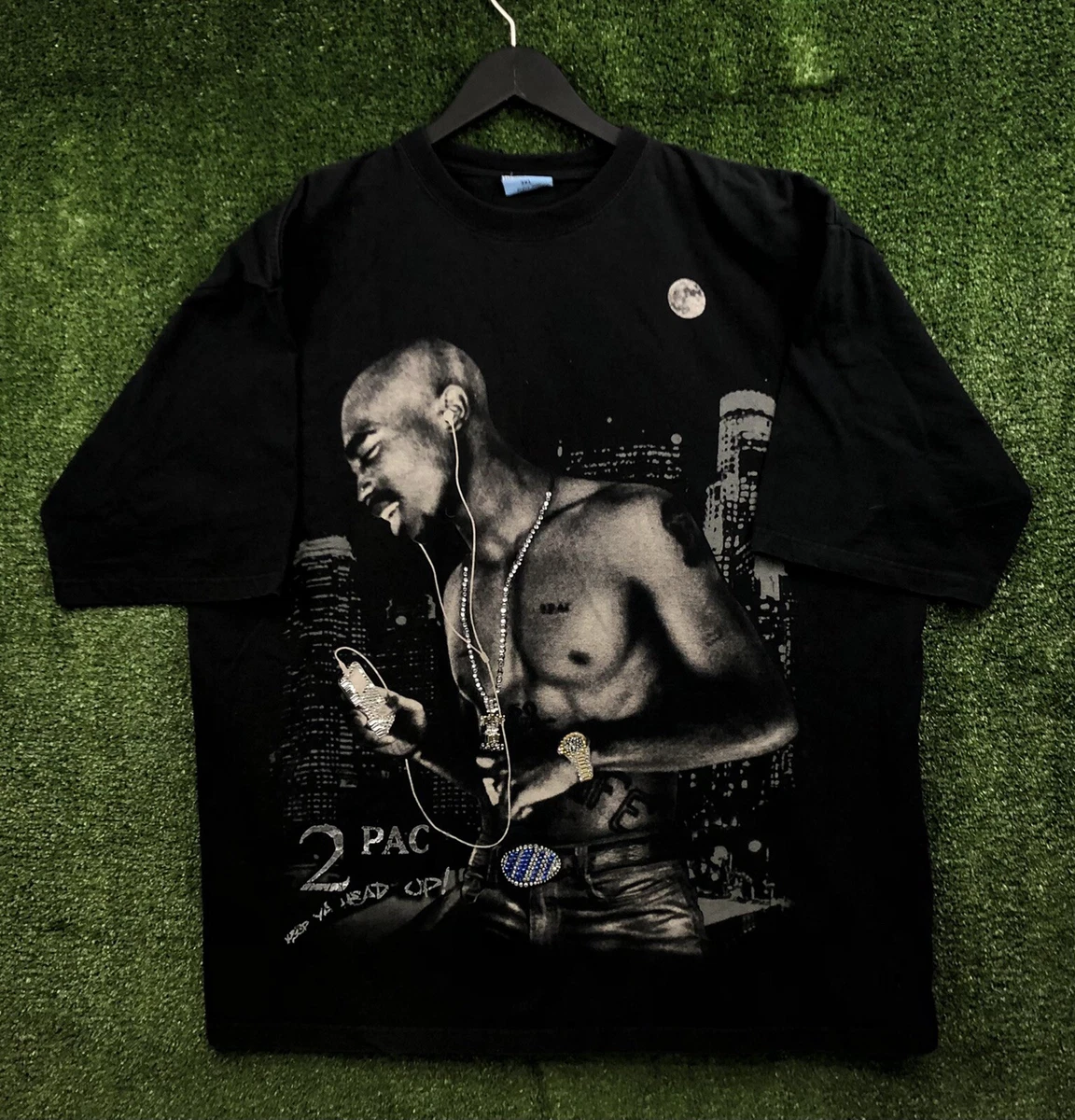 Vintage Tupac 2Pac Rap Tee Shirt Black Keep Ya Head Up CD Hip Hop 90s iPod Bling