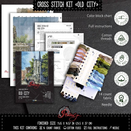 Adult Cross Stitch Kit Old City Landscape Embroidery Kit with Counted Pattern - Picture 3 of 10