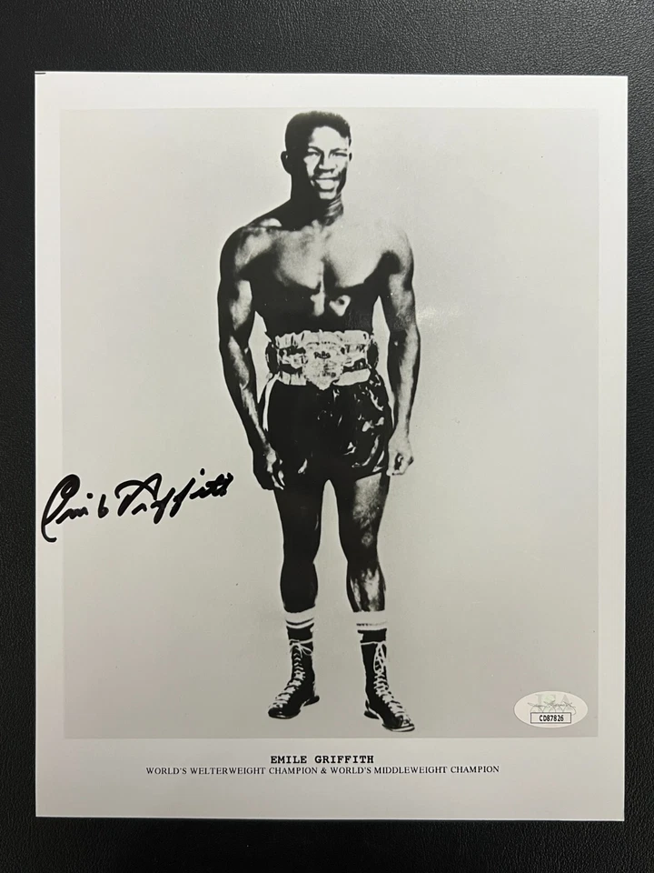 Foto firmada por Emile Griffith 8x10 en blanco y negro JSA con certificado de autenticidad Pro Boxer peso mediano ¡IBHF 1990! Foto 2 de 4