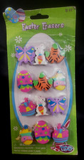 Assorted Colorful Easter Themed Handheld Pencil Erasers 1 Pack of 12 Sealed NOS